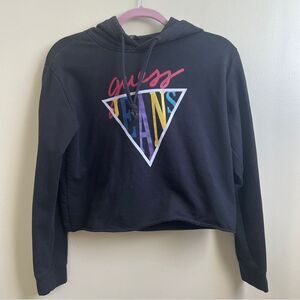 Guess Jeans Hoodie Womens Cropped Black Hooded Sweatshirt Size XS Y2K